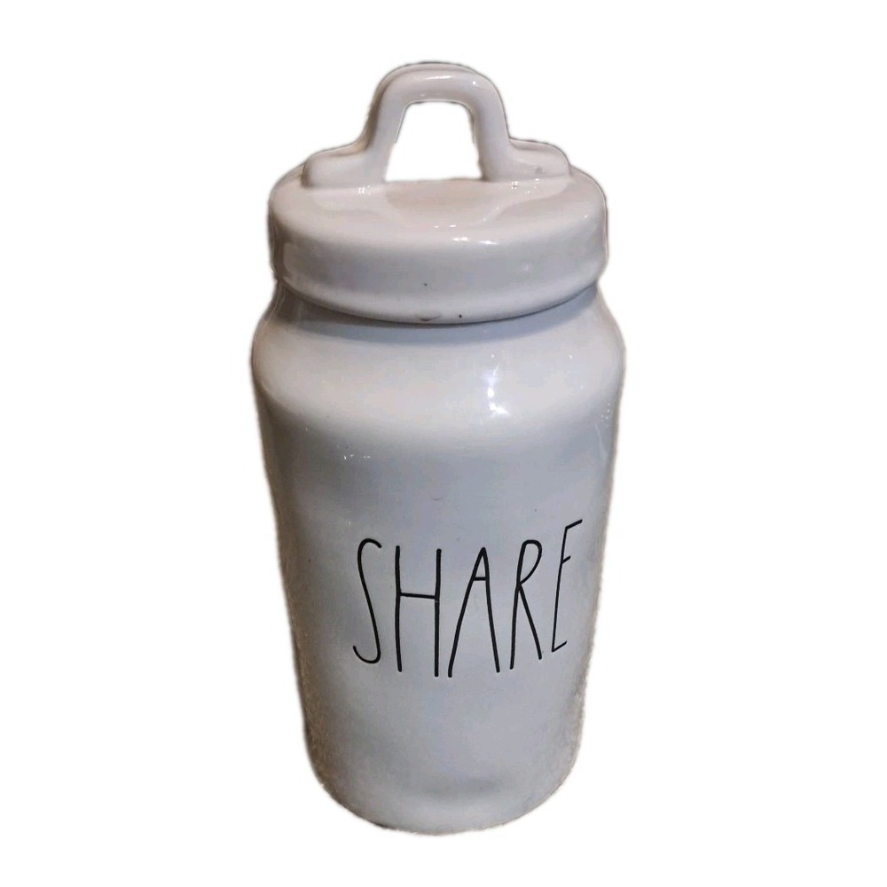 Rae Dunn SHARE Canister Jar w/ Suction Tight Lid Farmhouse Dimple  9.5" New